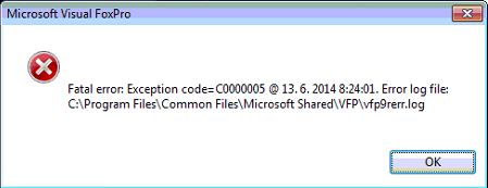 Chybové hlásenie Microsoft Visual FoxPro