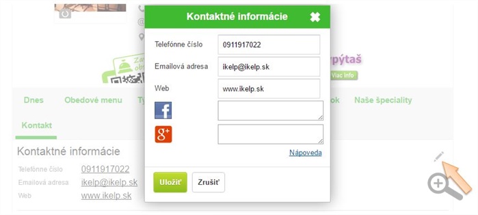 Nastavenie kontaktných údajov Nastavenie kontaktných údajov