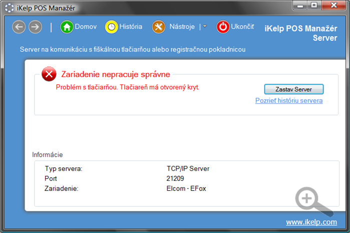 POS Manažér Server - problém zariadenia POS Manažér Server - problém zariadenia