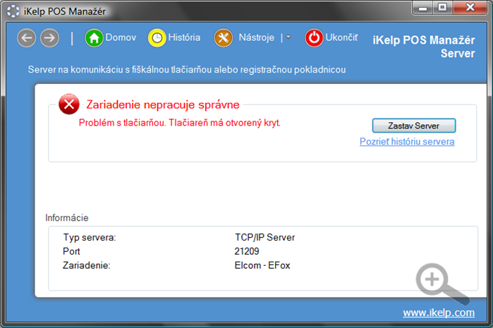 POS Manažér Server - problém zariadenia