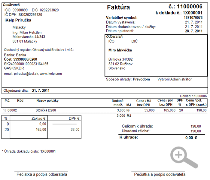 Vytlačená ostrá faktúra Finančné doklady - vytlačená faktúra, ktorá vznikla z preddavkovej faktúry