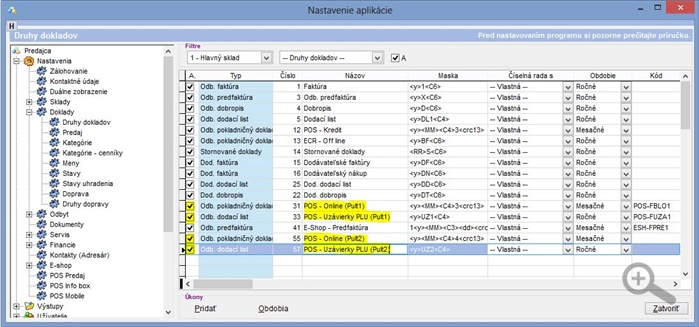 Nastavenia druhov dokladov pre On-line predaj. Nastavenia druhov dokladov pre On-line predaj.