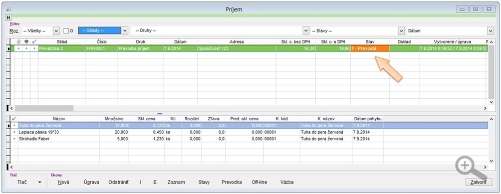 Stav skladov&yacute;ch dokladov