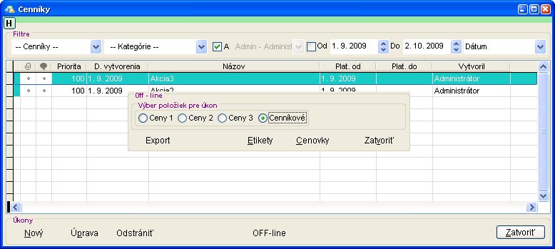 Export z cenníka export_z_cennika