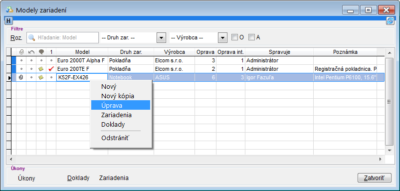 Zoznam modelov zoznam modelov