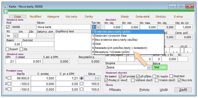 Typy skladových karet v aplikaci iKelp Pokladna Typy skladových karet v aplikaci iKelp Pokladna