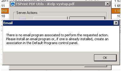 Pokus o odoslanie dokladu ako prílohy v emaile ak nie je nainštalovaný poštový klient. Pokus o odoslanie dokladu ako prílohy v emaile ak nie je nainštalovaný poštový klient.