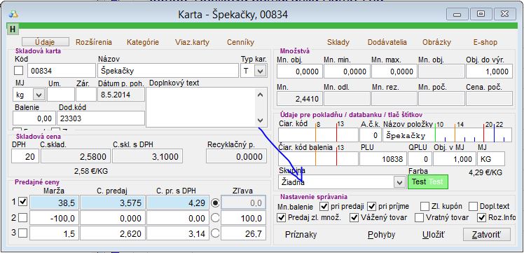 Nastavenie správania skladovej karty Nastavenie správania skladovej karty
