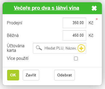 Položka slevové poukázky Položka slevové poukázky