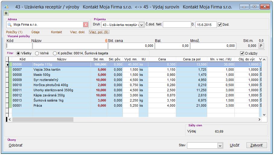 V&yacute;roba - viazan&eacute; položky pred &uacute;pravou množstiev