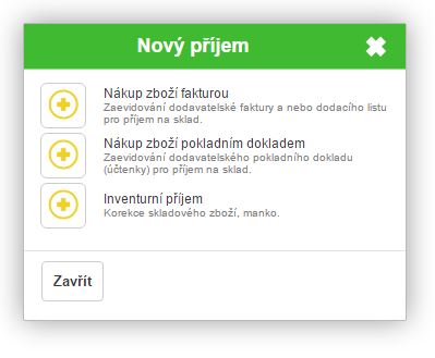 Inventurní příjem - výběr druhu skladového pohybu pro příjem zboží na sklad Inventurní příjem - výběr druhu skladového pohybu pro příjem zboží na sklad
